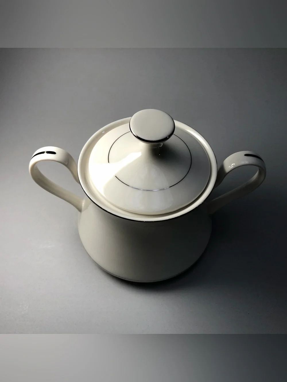 Fashion Manor Fine China Platinum Herald Sugar Bowl w/lid & Creamer Pitcher Set